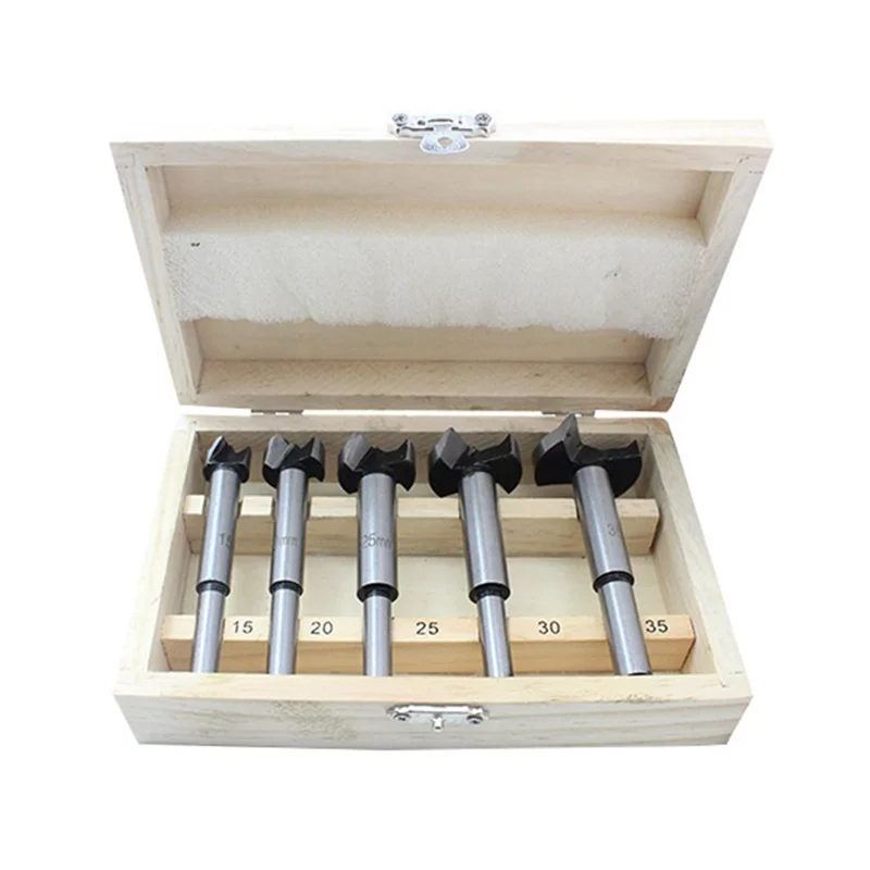 

2025 Trend5-Piece Wooden Boxed Flat-Wing Drill Set Woodworking Drill Set Woodworking Hole Opener Hinge Drilling
