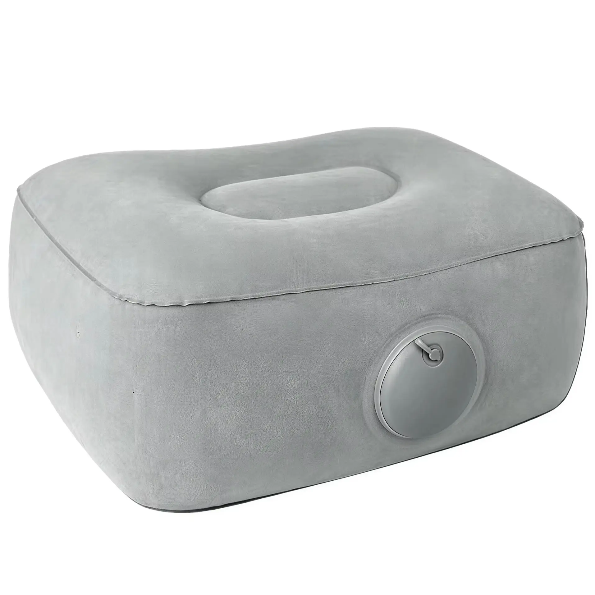 Press Inflatable Foot Rest Pillow, Portable Travel Flocked Cushion, Adjustable Height Leg Rest for Airplane Travel