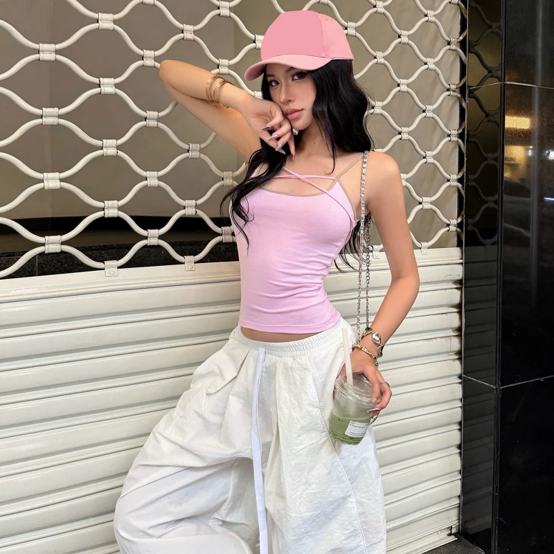 

2026 Summer New Fashionable Personalized Spicy Girl Dopamine Wearing Strap Top for Women
