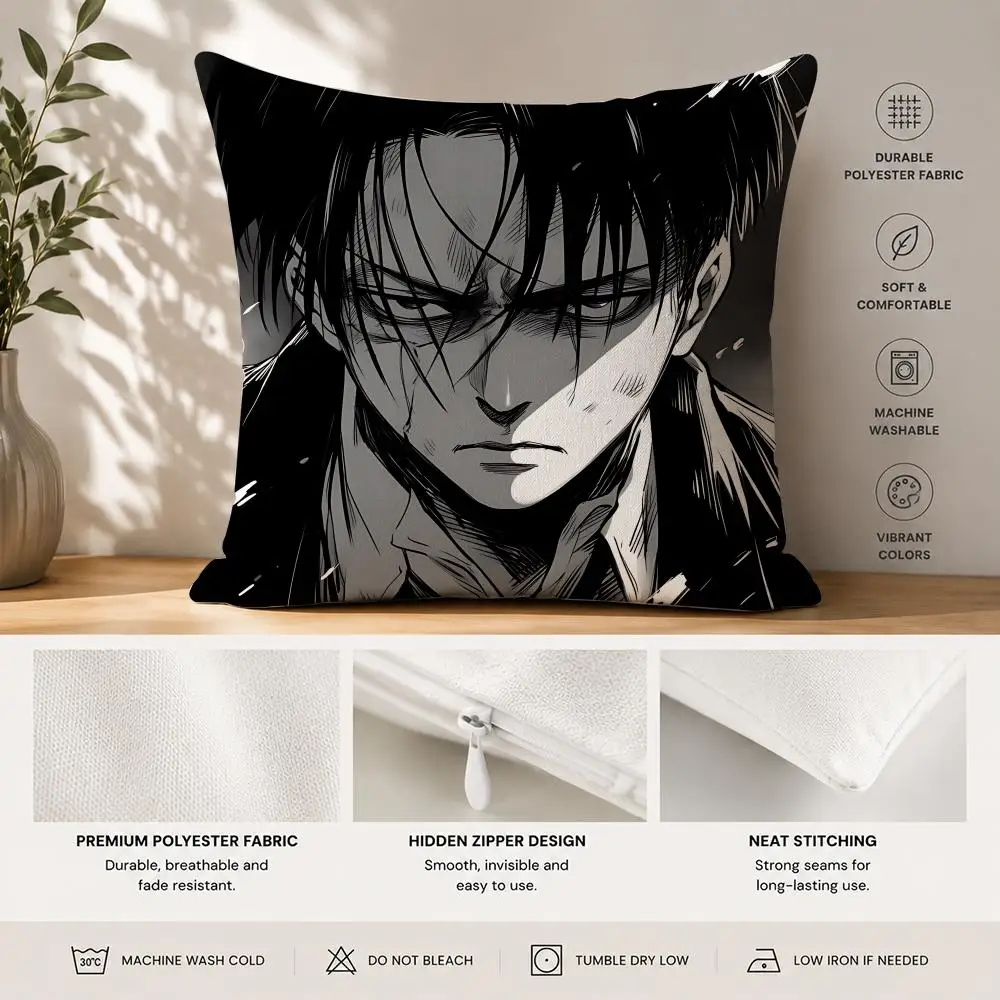 Attack On Titan Levi Ackerman Cushion Cover 40x40cm Square Decorative Sofa Cushion Cover Bedroom Living Room Home Decor Gift