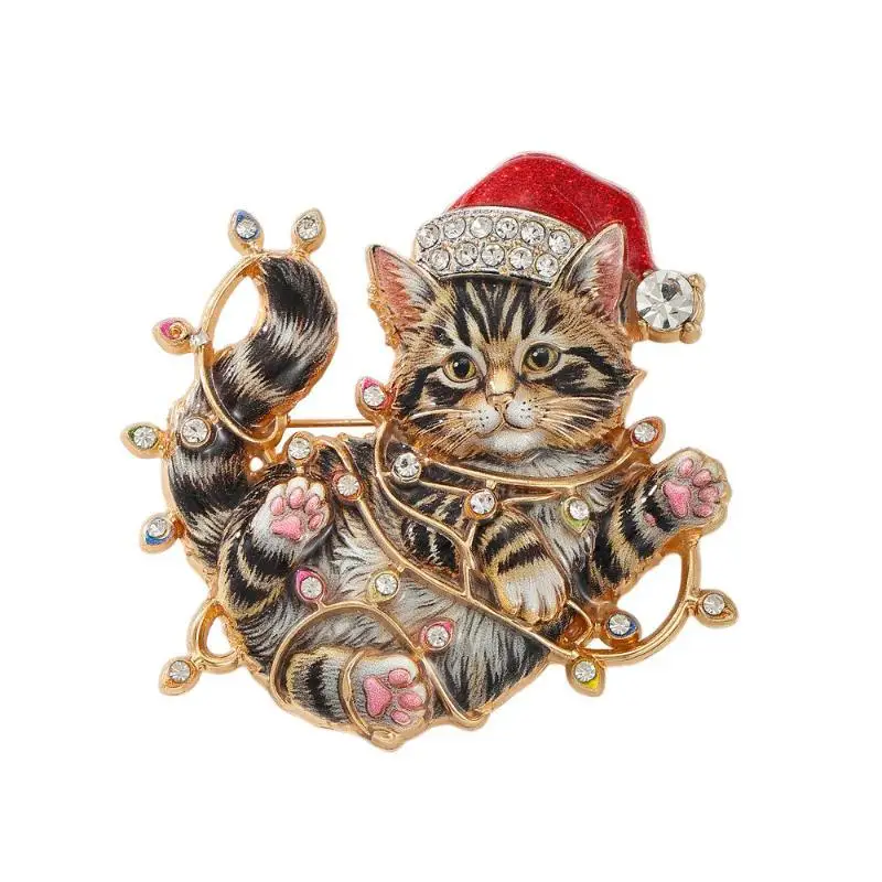 1 Stück Unisex Strass Bunte Lichter Kätzchen Neujahrs-Party Brosche Niedliche Weihnachts-Katzenbroschen für Frauen – Detail 5