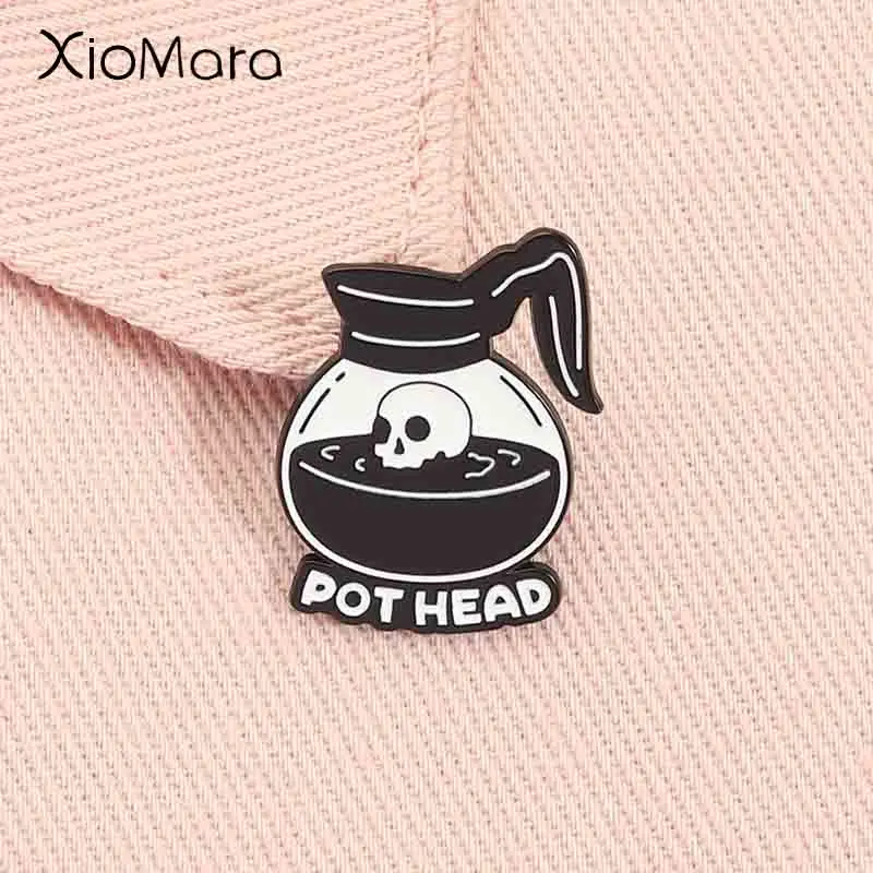 

Coffee Pot Head Enamel Pin Punk Skull Skeleton Fantasy Movie Fan Name Coffee Lover Brooch Lapel Badge Jewelry Gift ﻿