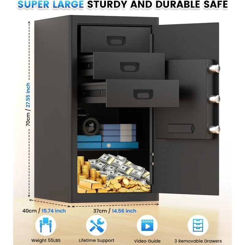 

5.2 Cuft Fireproof Document Safe Box, Home Safes Fireproof Waterproof With Removable Drawer, Smart Alert
