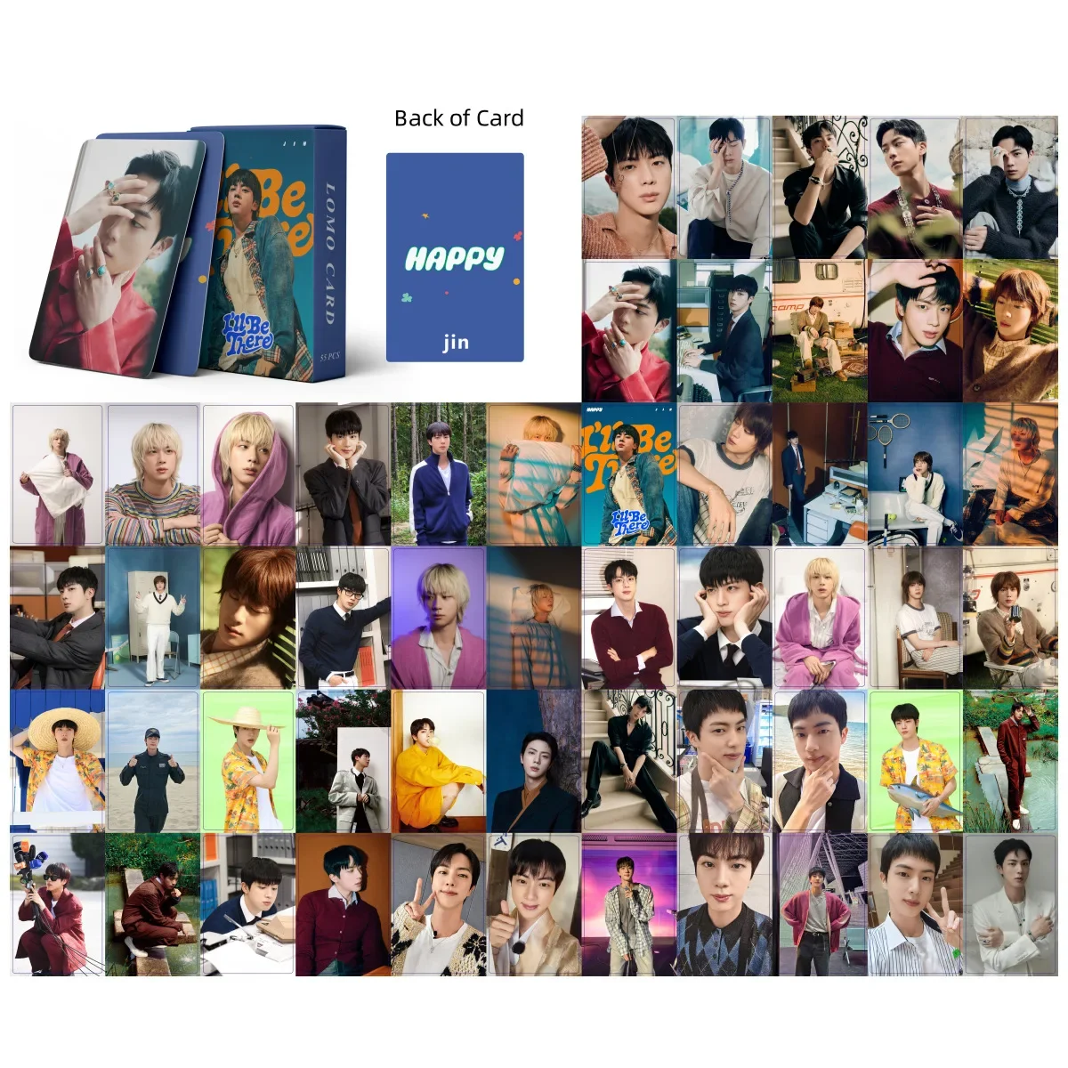 55Pcs/Set Kpop New Album HAPPY Lomo Cards JIN Laser Photo Cards Postcard Photocards For Fans Collection Gift