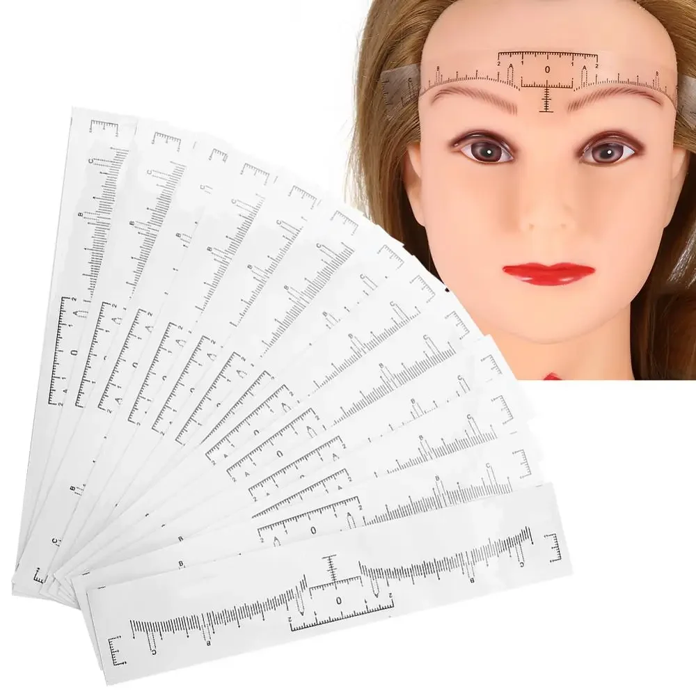 50pcs  Eyebrow Ruler Sticker  Tattoo Shape Tool Adhesive Microblading Guide Makeup Measurement Stencil Template