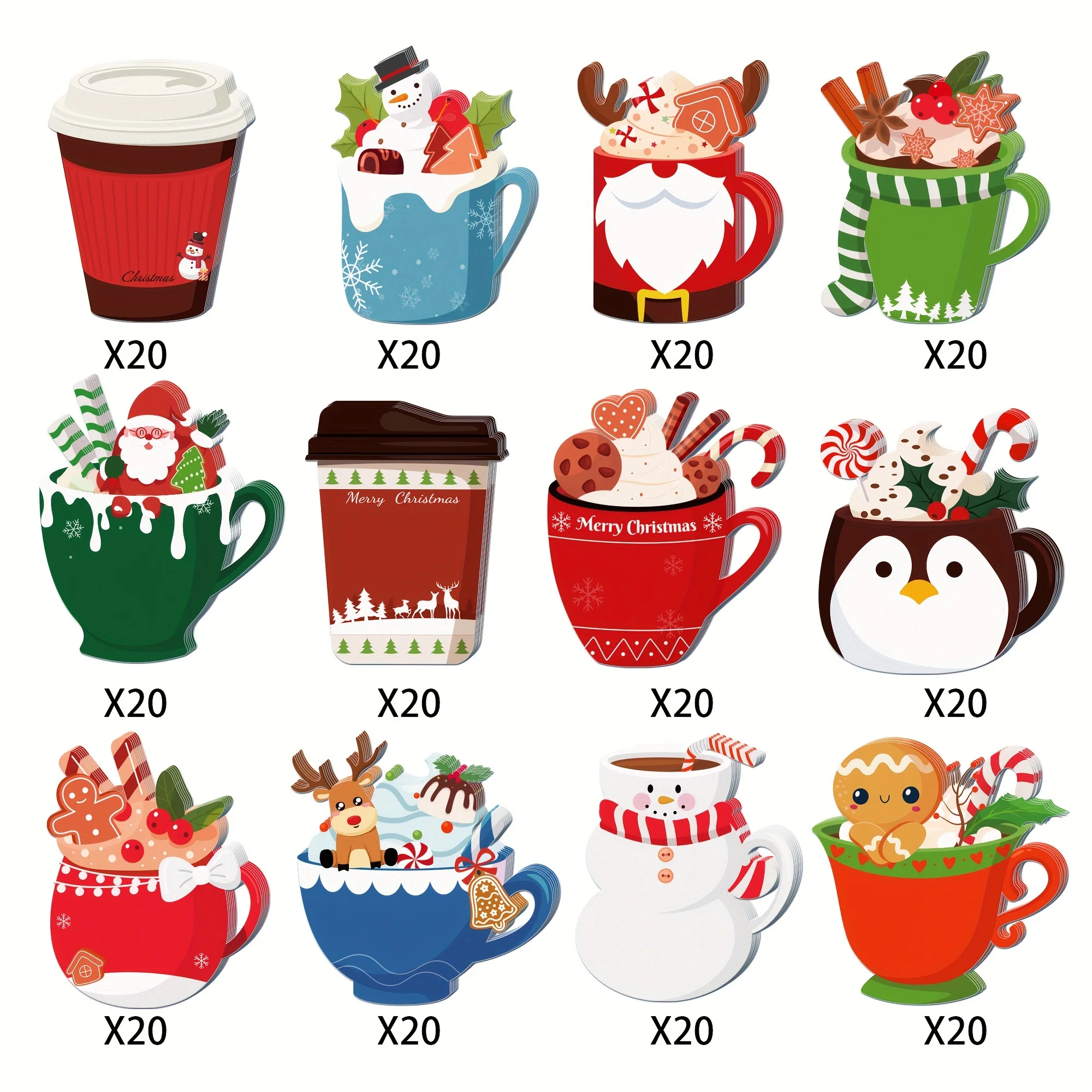 12 Weihnachten Teetasse Notizblock Set Weihnachtsmann Elch Thema Notizblock Winter Festival Aufkleber Haftnotizen Weihnachten Haftnotizbuch f – Detail 3