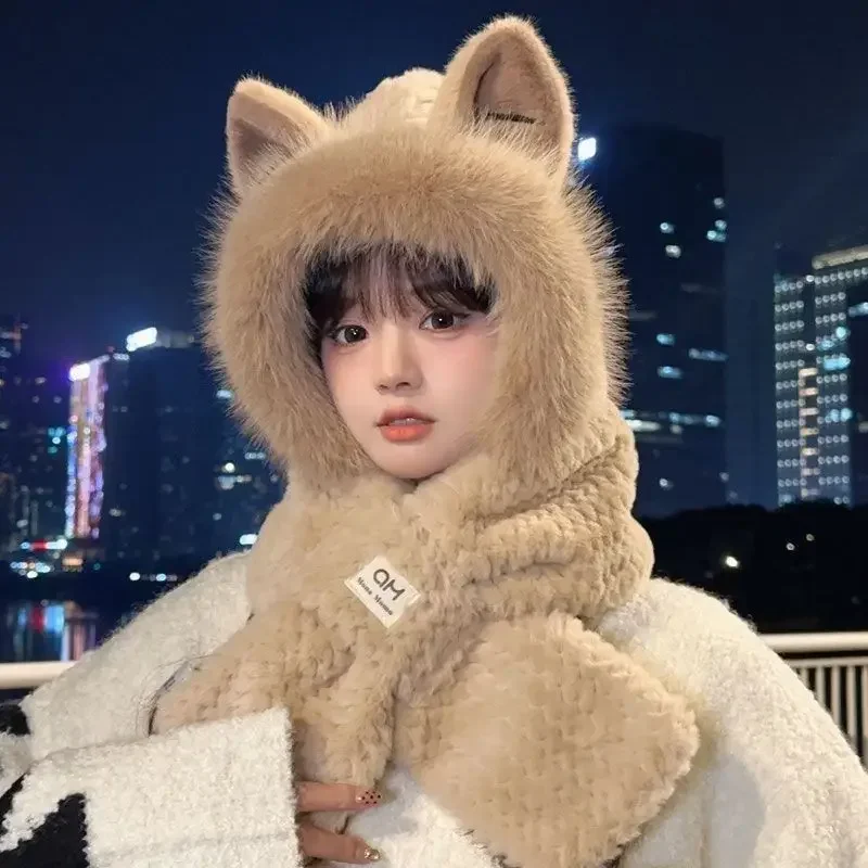 

1 шт. утолщенная цельная шапка с лисьими ушками, зимняя теплая шапка для защиты ушей, теплая шапка для шеи для мужчин и женщин, спорт на открытом воздухе, велоспорт, пеший туризм