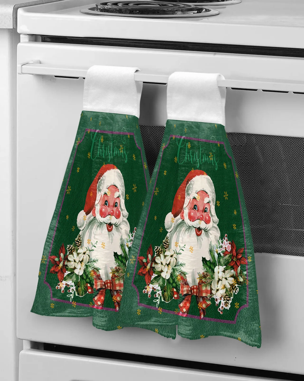 Flowers Christmas Pines Santa Claus Snowflakes Hanging Kitchen Hands Towels Quick Dry Microfiber Cleaning Cloth Soft Towel