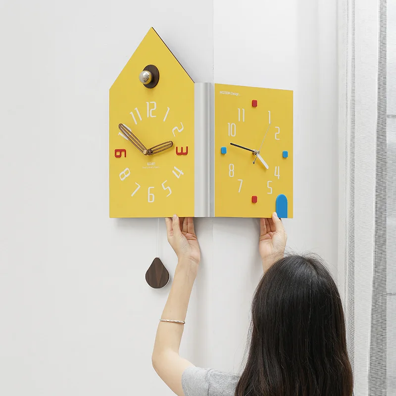 No punching modern simple double-sided wall-mounted clock 2026 living room creative corner wall clock