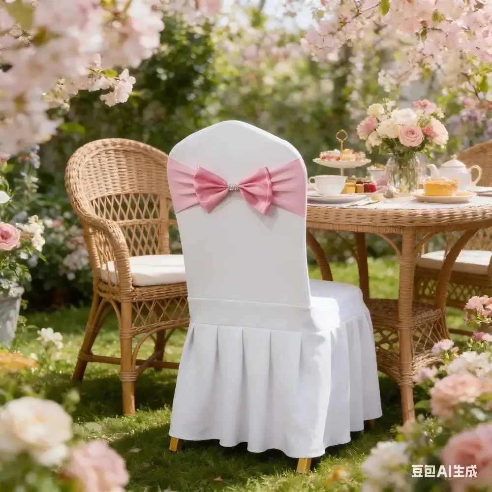 25pcs Pink Chair Sashes Bands Bow Ties Spandex Stretch with Glittering Diamond Buckles for Wedding Banquets and Birthday Party