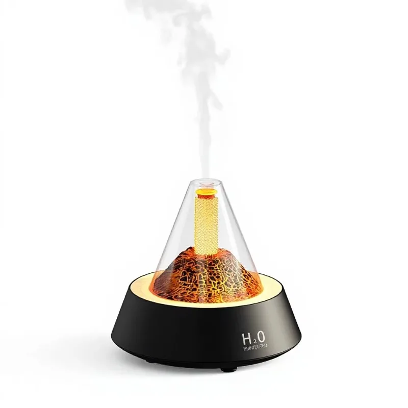 Cross-border New Colorful Simulation Volcano Aroma Diffuser Fog Type USB Desktop Household Automatic 80ml Capacity 36dB