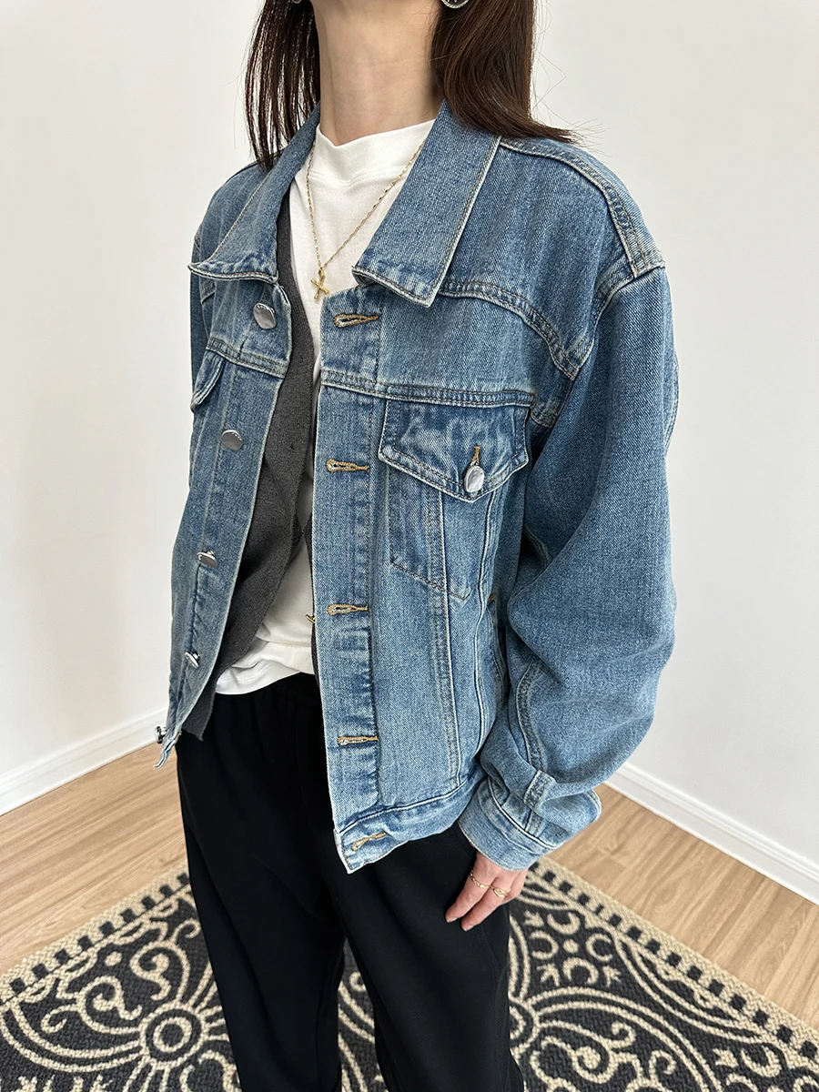 

VANZOVIVILLY Original Design Loose Women's Denim Jaet Vintage Waed ort Outerwear Korean Sle Cotton Collar