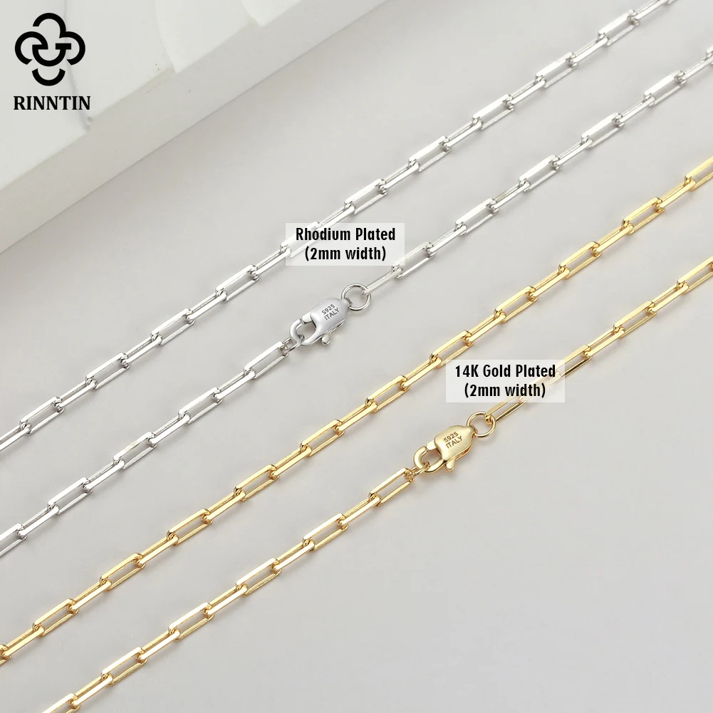 Rinntin 925 Sterling Zilveren Paperclip Hals Ketting Mode 14K Gouden Schakel Kettingen Voor Vrouwen Zilver Sierlijke Sieraden Sc39