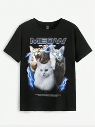 Women T-Shirt Vintage Funny Cats Printing Short Sleeve Teessummer Street Fashion Tops O-Neck Loose Female Clothes