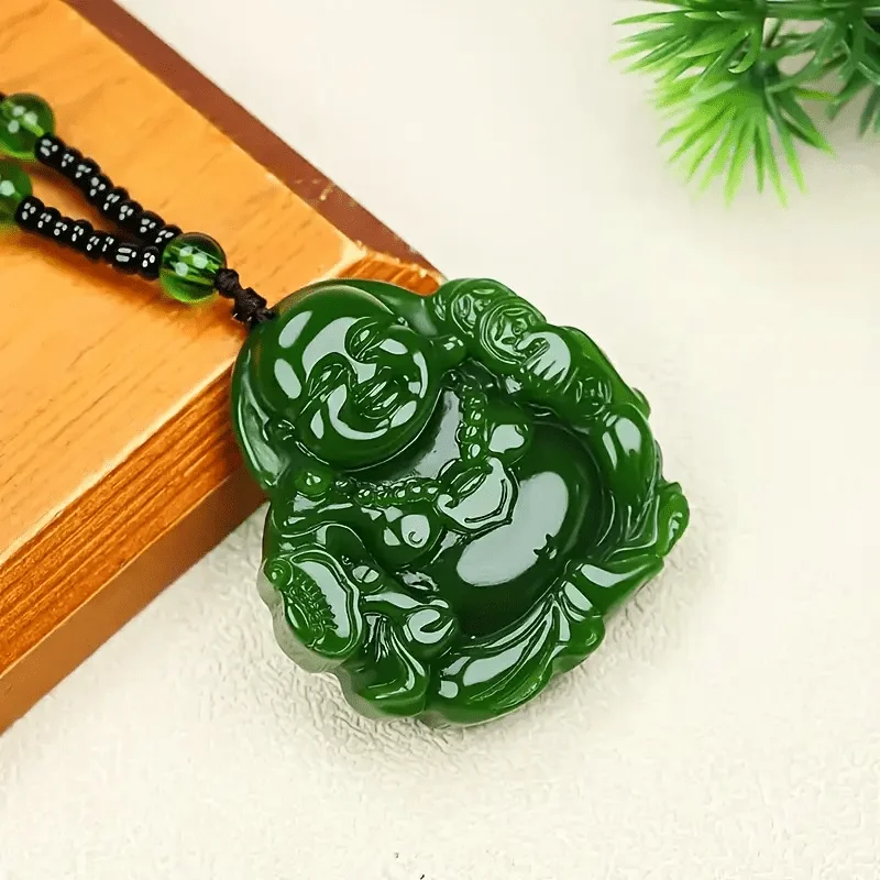 

Натуральное зеленое ожерелье с подвеской в виде улыбающегося лица - без покрытия, подходит для мужчин и женщин, для духовных практик.