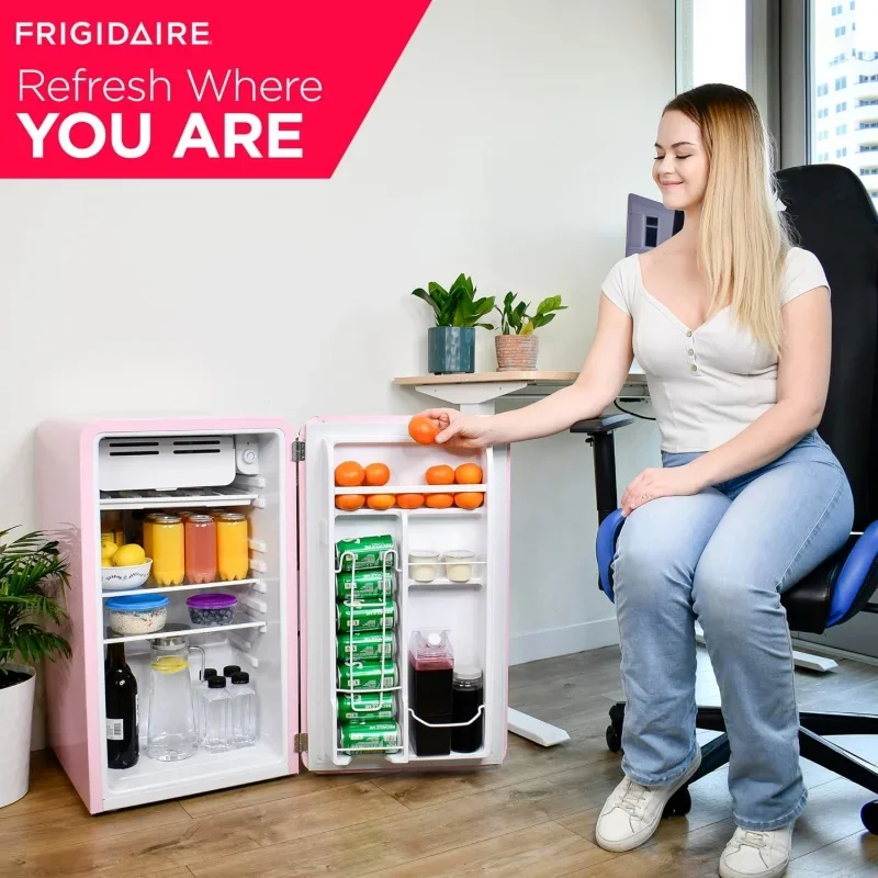 FRIGIDAIRE EFR372-PINK 3.2 Cu Ft Pink Retro Compact Rounded Corner Premium Mini Fridge