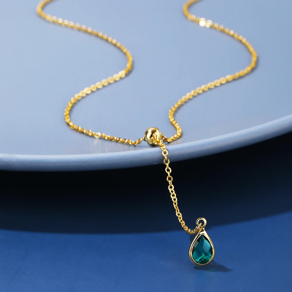 

14k gold plated Green Zircon Pendant Necklace For Women Classic Luxury Girls Jewelry Chain Birthday Gift