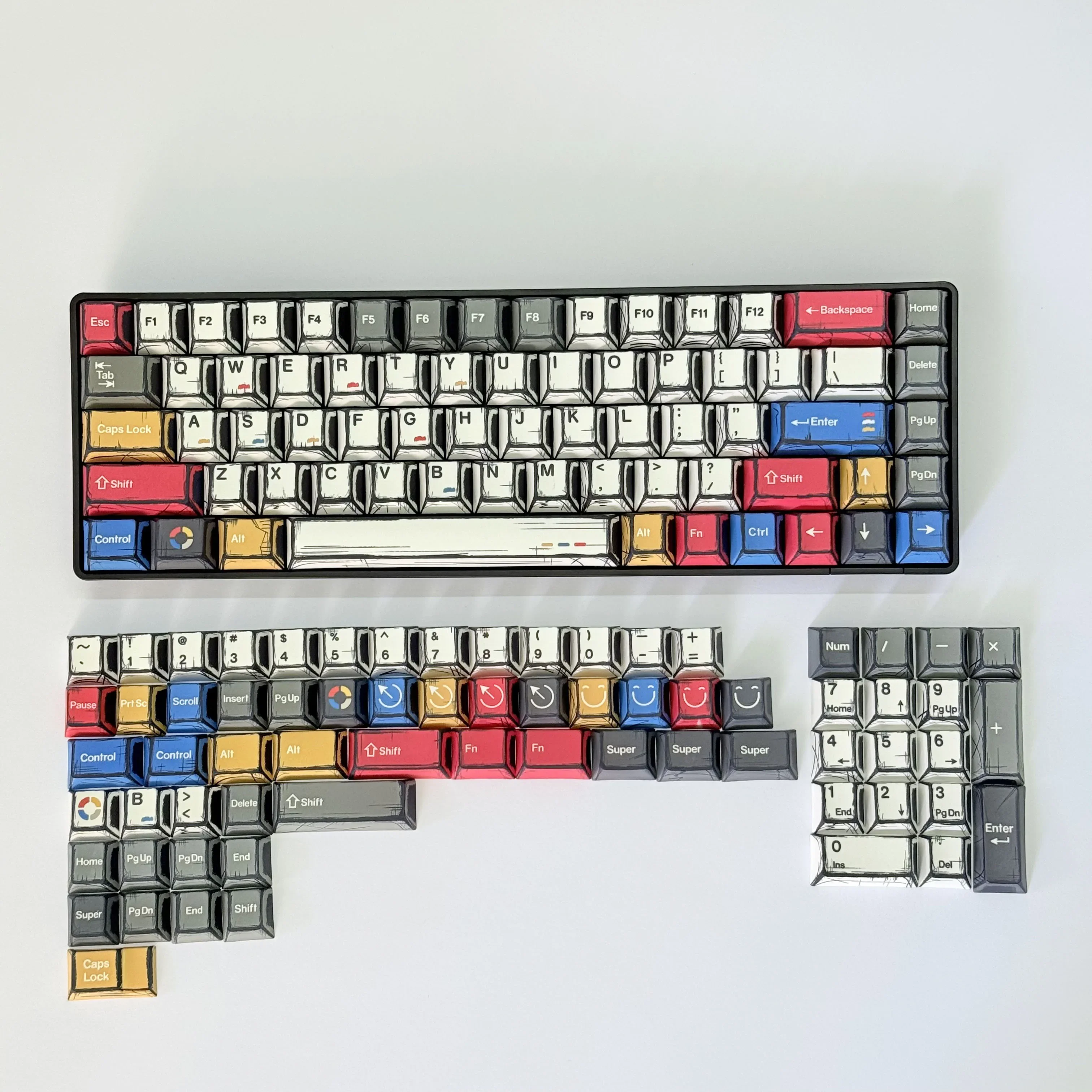 Comic Mixed-Lights Tastenkappen Cherry Profile Personalisierte individuelle Tastenkappe PBT mit Numpad für 60 % 75 % 100 MX mechanische Tastatur