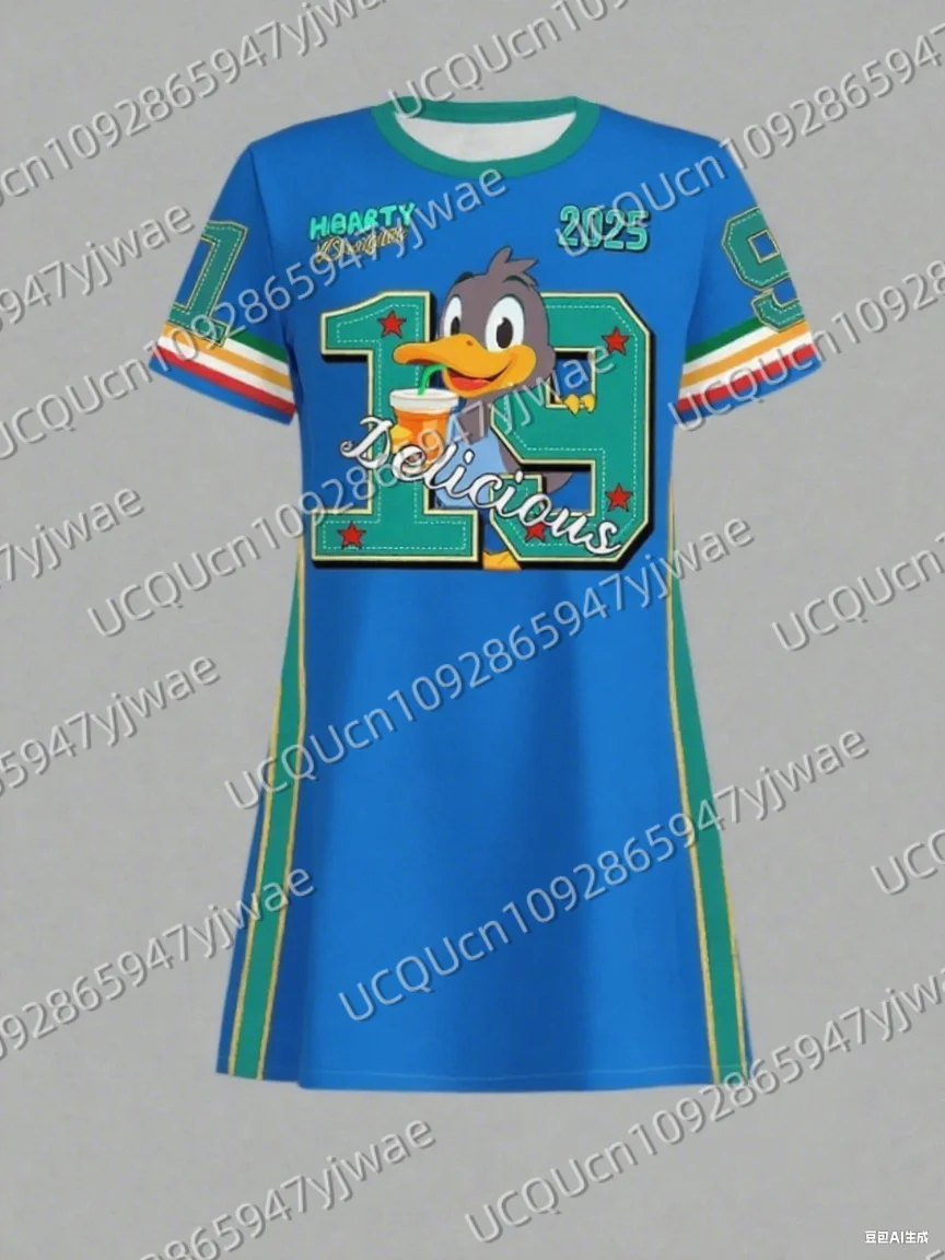 Letnia damska sukienka T-Shirt Plus Size Casual Cartoon Duck Printed O-Neck Lady Short Sleeve Pullover Dresses Women Clothing