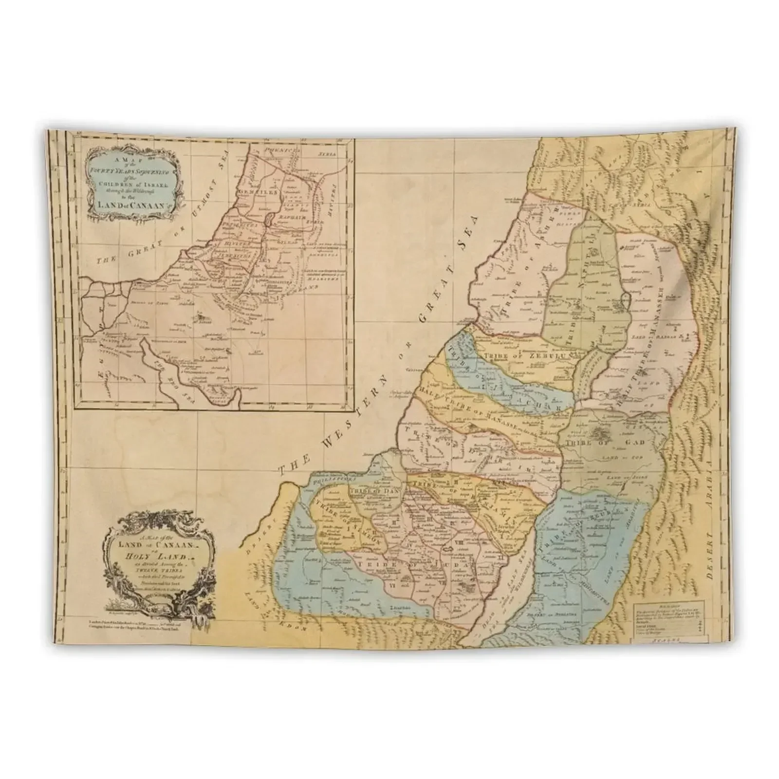 Land of Canaan (Holy Land) Map (1760) Tapestry Room Aesthetic Decor Decoration For Home Anime Decor Tapestry