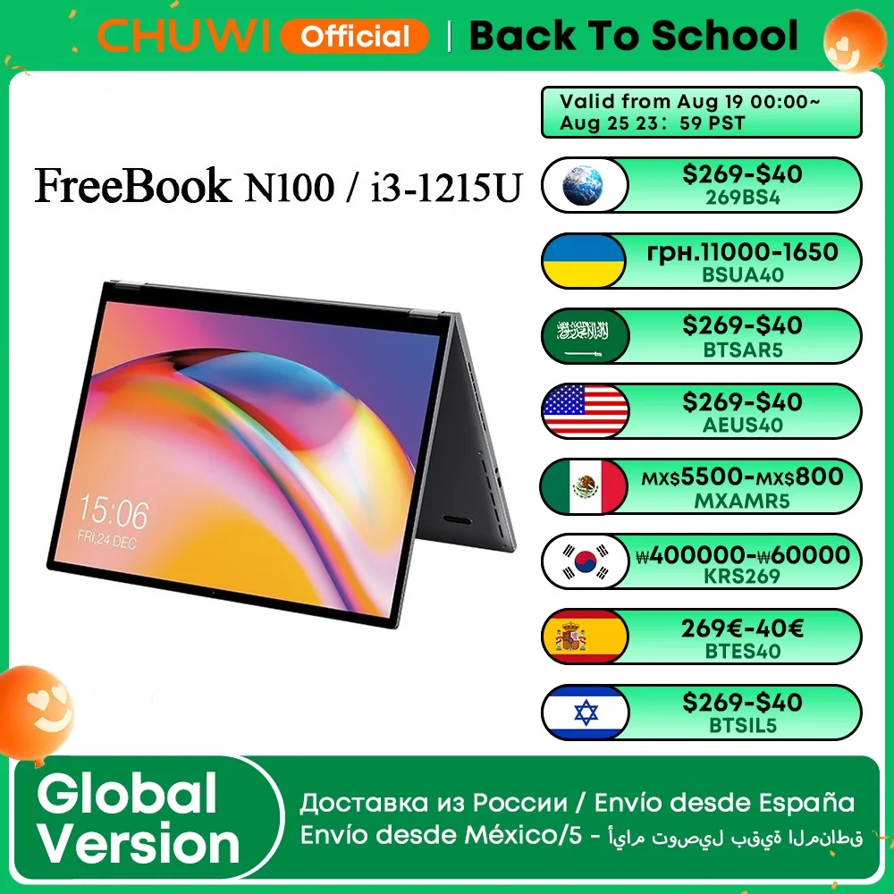 

CHUWI FreeBook Laptop Tablet PC 13.5 Inch FHD Touch Screen Windows 11 Intel N100/i3-1215U Quad Core 12GB LPDDR5 512G SSD WIFI6