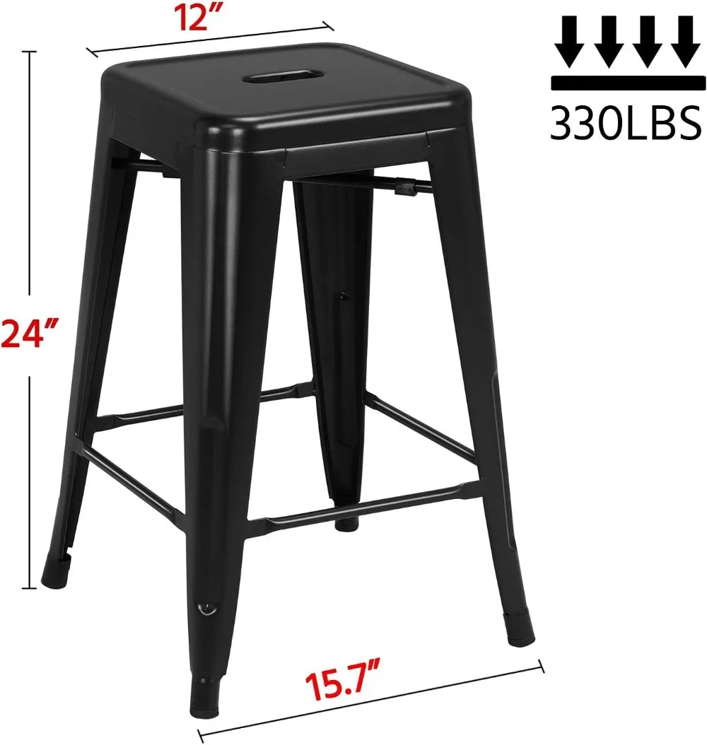 Set of 4 Counter Height Metal Bar Stools,Indoor/Outdoor Stackable Bartool Industrial High Backless Stools Black