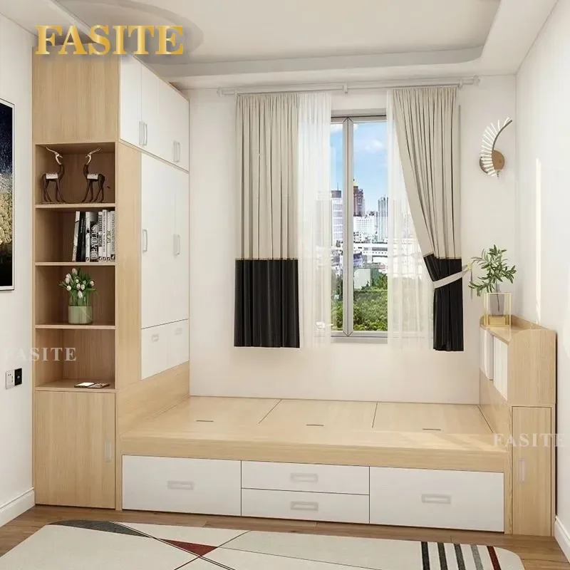 Custom Tatami Bed With Wardrobe Integrated Storage Cabinet Multifunctional Space Saving Furniture For Small Apartment Kids