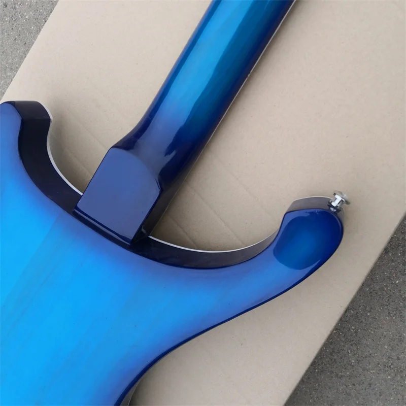 Transparent Blue 4-String Shaped Electric Bass Guitar with White Pickguard Rosewood Fingerboard Customizable to Your Preferred