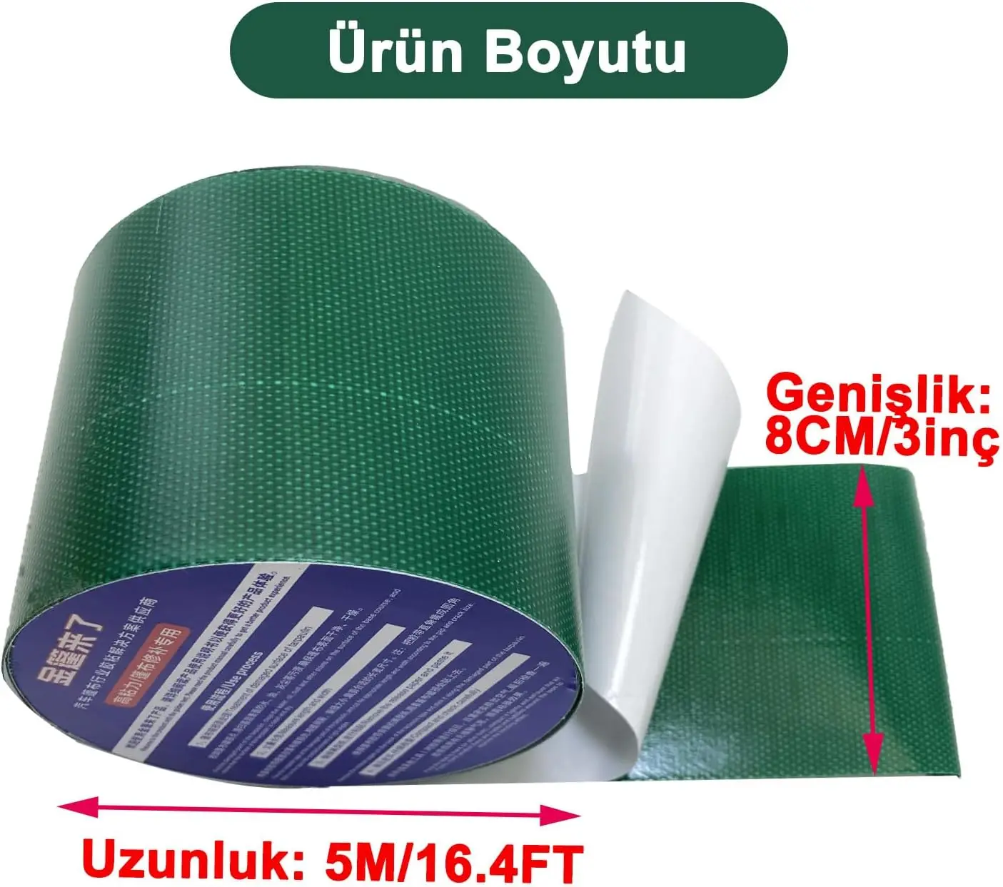 High Adhesive Tarpaulin Repair Tape, Tear Resistance Tent Tarp Repair Patch,Canvas Tarp Repair Tape，3.15IN*16.4FT，Green