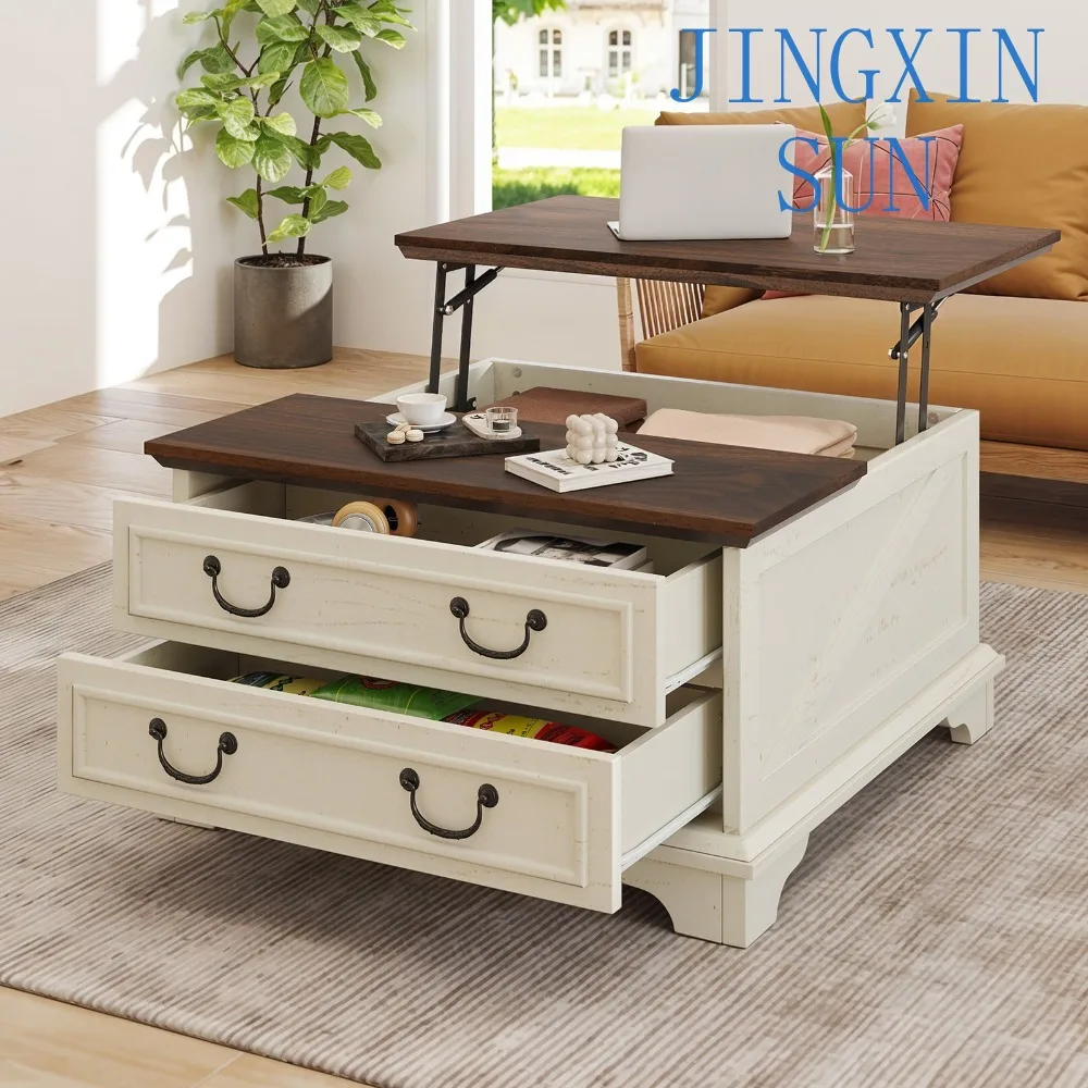 Farmhouse Square Lift-Top Coffee Table Large with Hidden Compartment Living Room