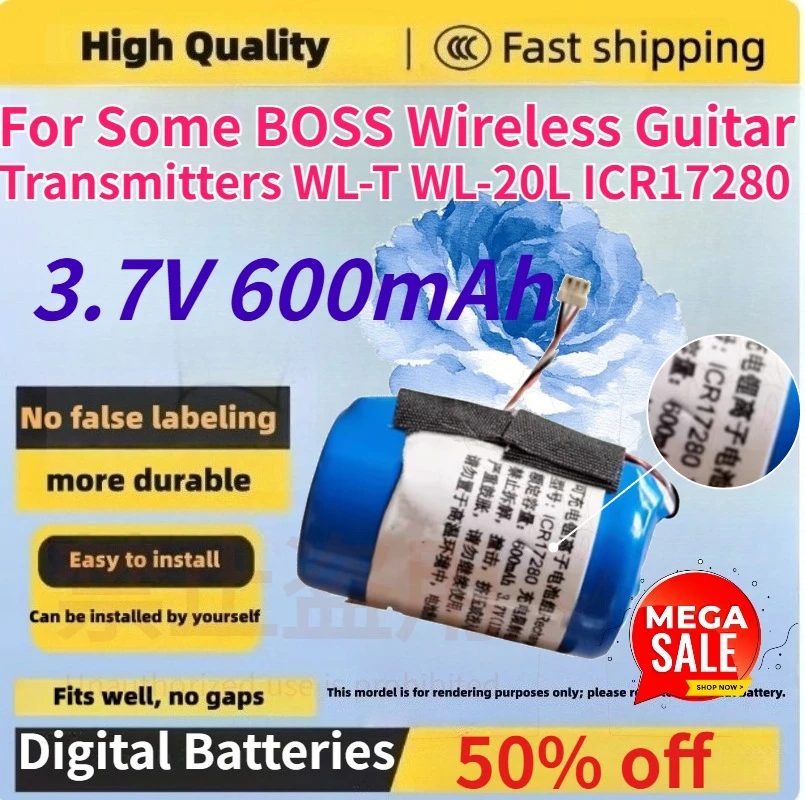 

3.7V 600mAh Brand New Rechargeable Battery for Some BOSS Wireless Guitar Transmitters WL-T WL-20L ICR17280 3-wire Plug Battery