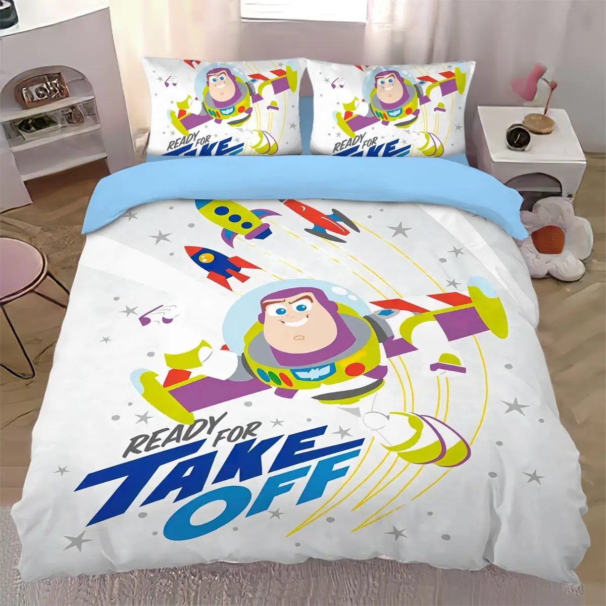 Anime Girls Boys Duvet Cover Set,Toy Story Buzz Lightyear Cartoon Print Quilt Cover Bedding Set Matching Pillowcase 75*50