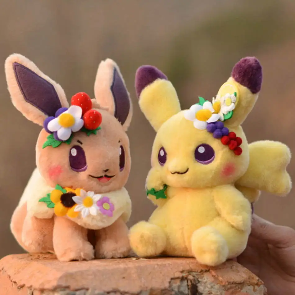 Easter Spring Festival Pikachu Eevee Plush Doll Garland Decoration Pokemon Scorbunny Ponyta Eevee Stuffed Toy Kids Xmas Gift