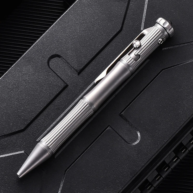 Multi-functional Titanium Tactical Bolt Action Pen Self-defense Glass Breaker Business Signature Ballpoint Pen with Turning Gyro