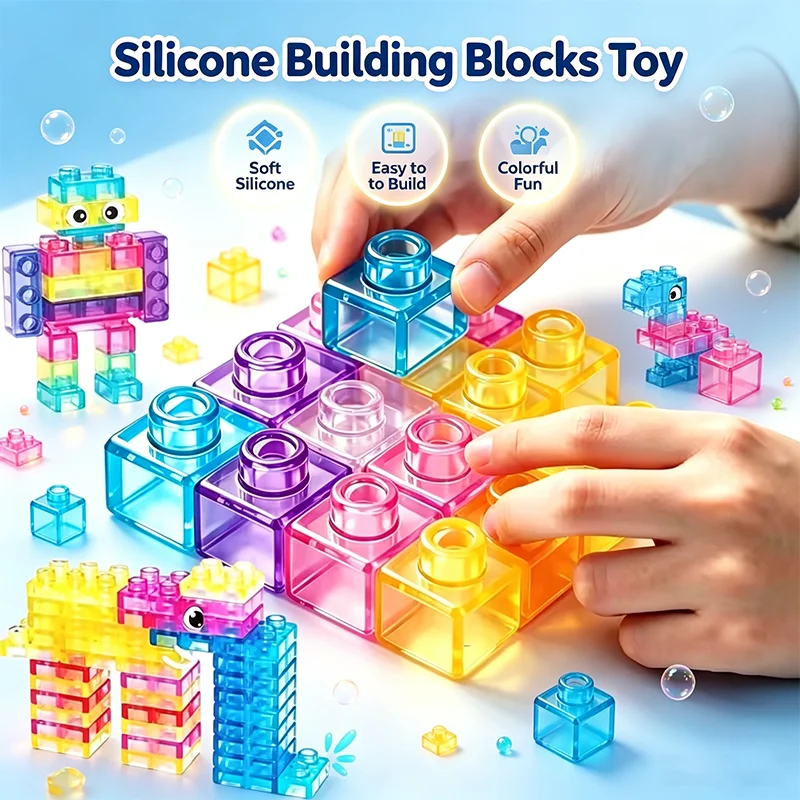 Silicone Soft Building Blocks Macaron Color Stretchable Squeeze Fidget Bricks DIY Assemble Sensory Toy For Children Ornament Toy
