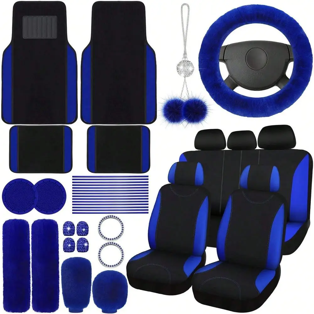 

Car Seat Cover Full Set Car Seat Covers For Car Front Rear Seat Cover Fluffy Steering Wheel Cover Seat Belt Automotive Floor Mat