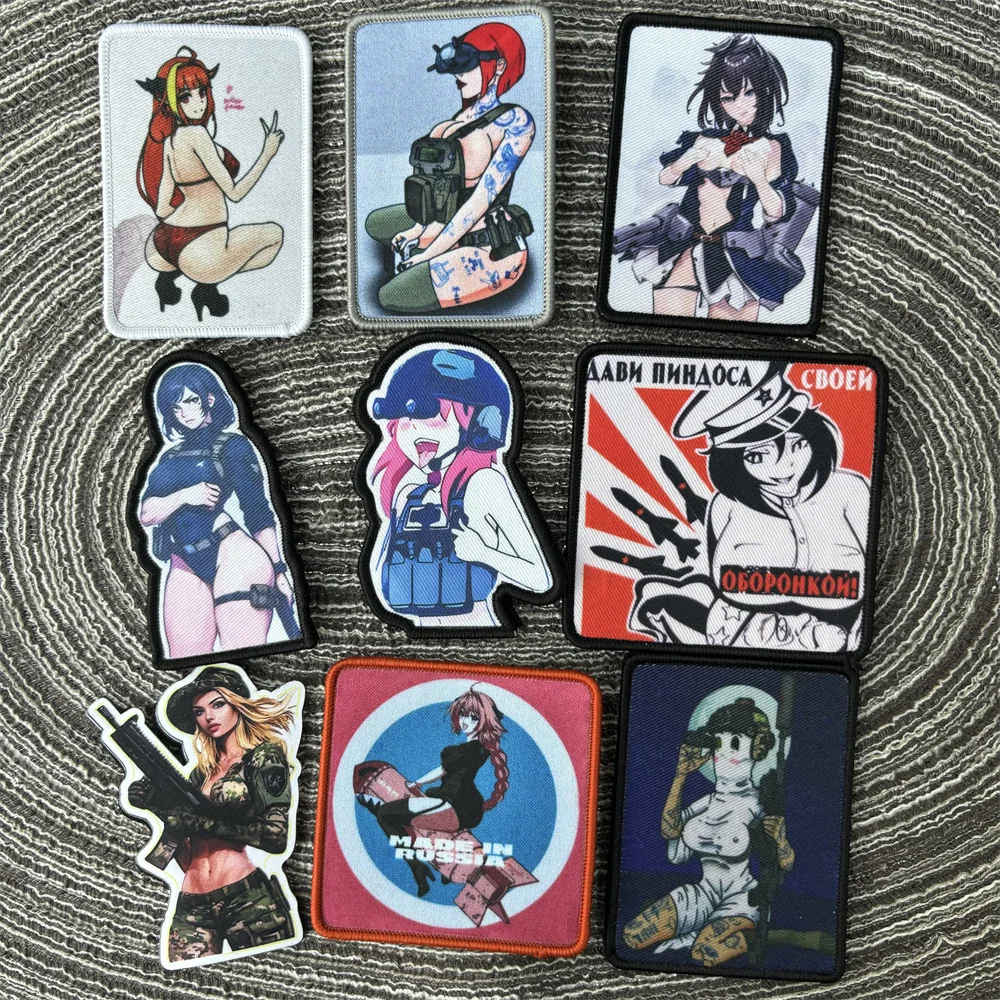 

Tactical Girl Stickers on Clothes Anime Patch Military Accessory Hook and Loop Patches Backpack Outdoor Equipment Appliques