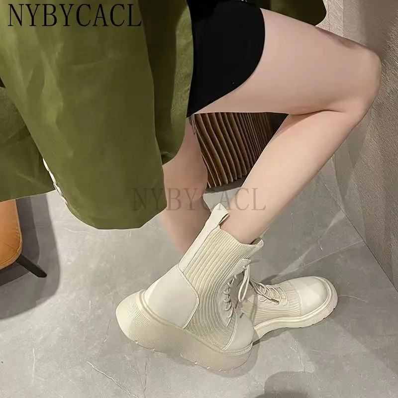 Boots Woman 2023 New Ladies Casual Stretch Fabric Socks Boots Fashion Cross-tied Women Shoes Platform Boots Gothic Fall and Wint