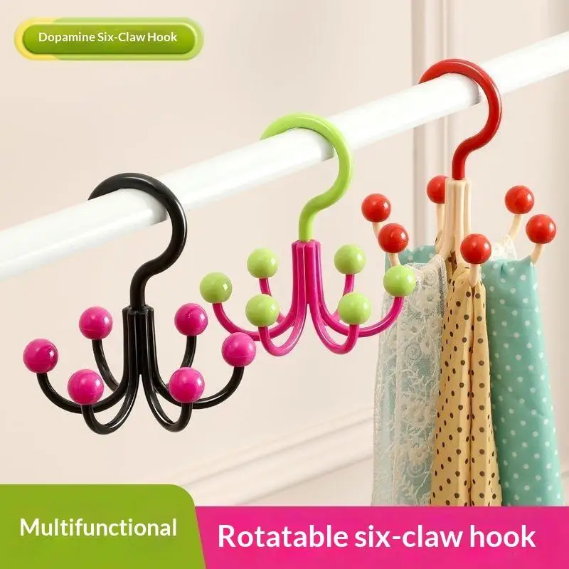 Multifunctional Home Clothes Hanger Portable Dopamine 360°Rotating Hook 6 Balls Space Saving Scarf Tie Display Rack 3PCS Gift