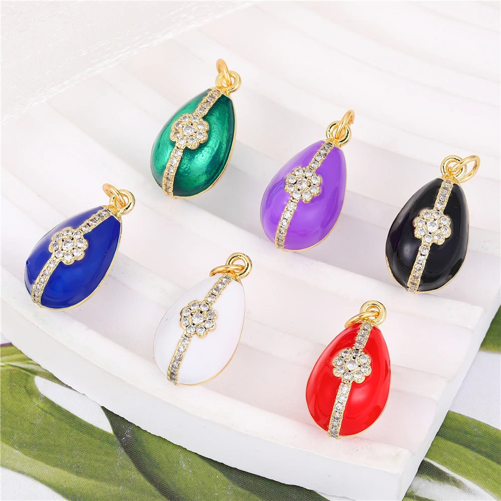 JUYA Colored Oil Dripping Egg  Pendants Micro-inlaid Zircon Flower Pattern Fat Melon Seeds Pendants High-end Jewelry Wholesale