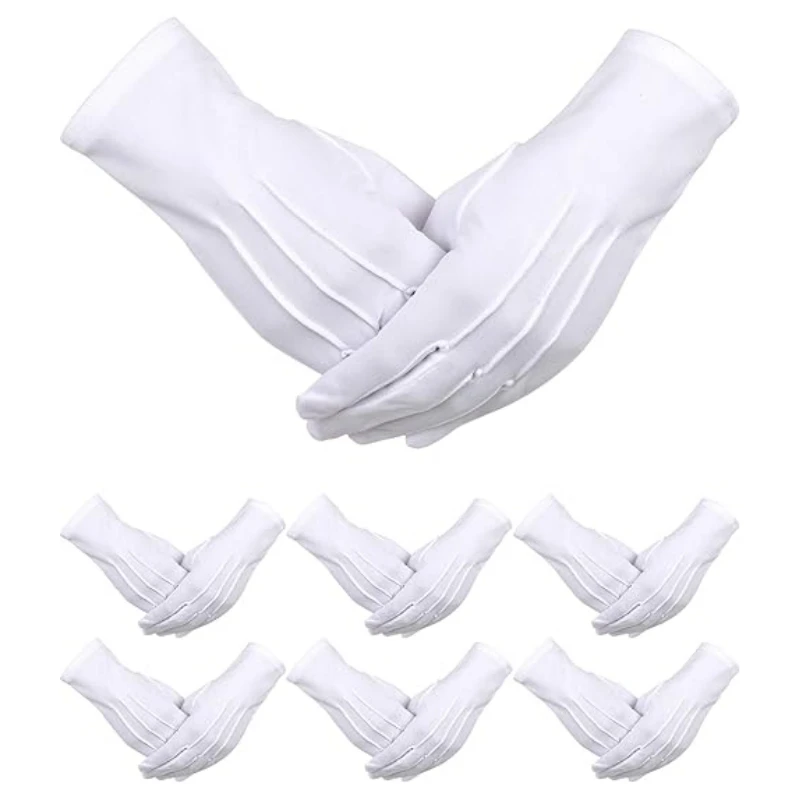 6 Paar weiße Handschuhe Pallbearer Beerdigung Freimaurer Parade Fäustlinge Kleid Uniform Cosplay Kostüm Handschuhe für formelle Smoking Guard Party
