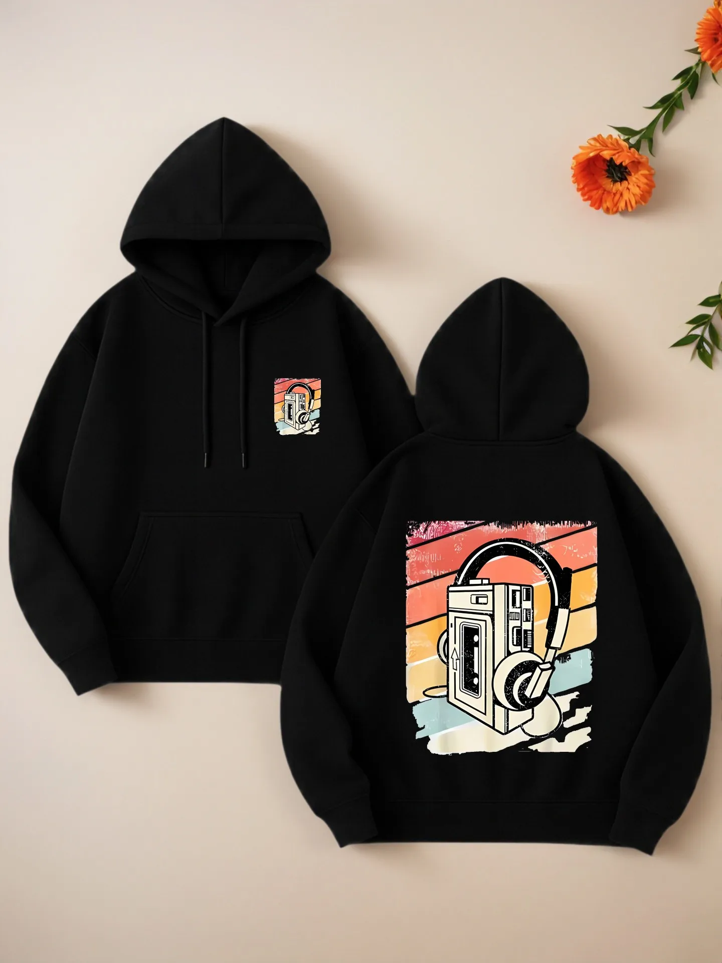 

Graphic Hoodie Women, Vintage Graphic Print, Retro Style, Cotton Blend, Casual Everyday Wear, For Young Men