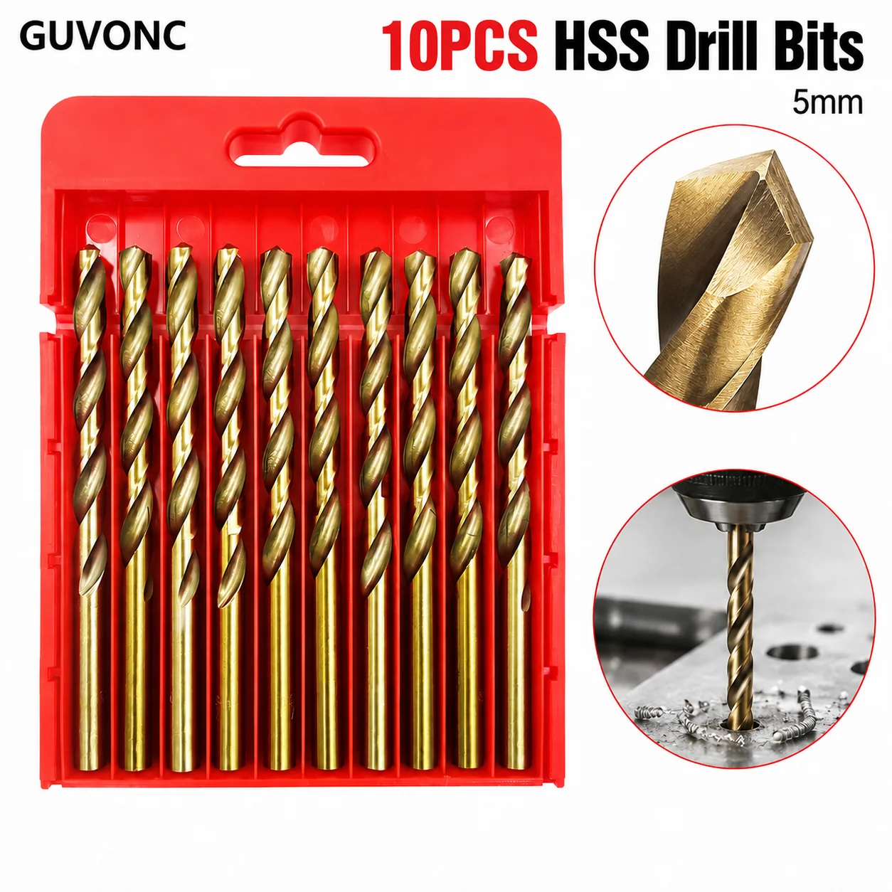 10Pcs 5mm Titanium Coated Twist Drill Bits Straight Shank Split Point for Metal Wood Plastic DIY Drilling