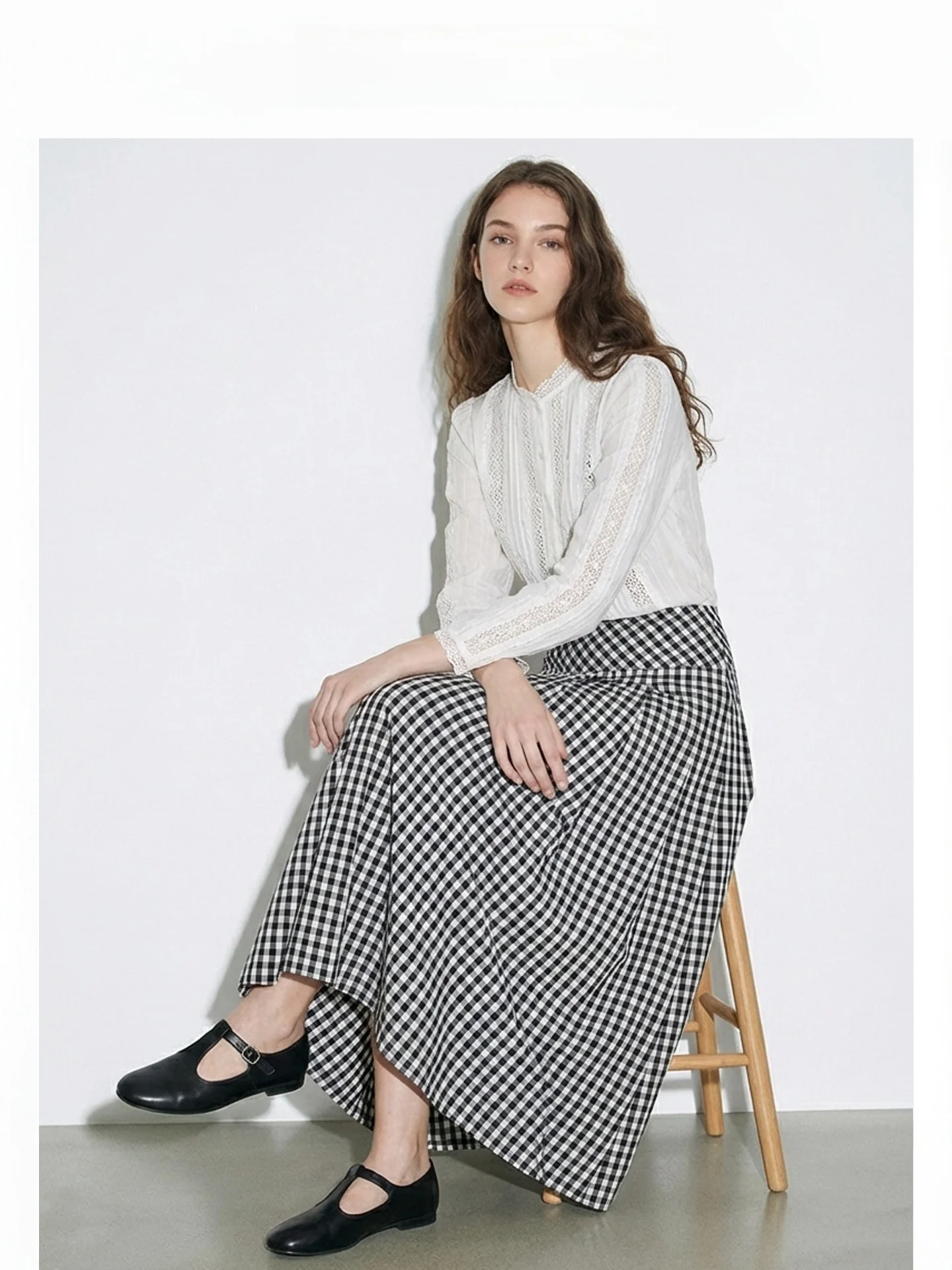 

Ретро-блузка с кружевной отделкой и длинными рукавами, воротником-стойкой, из хлопка, для женщин, модная, универсальная, омолаживающая, для повседневной носки