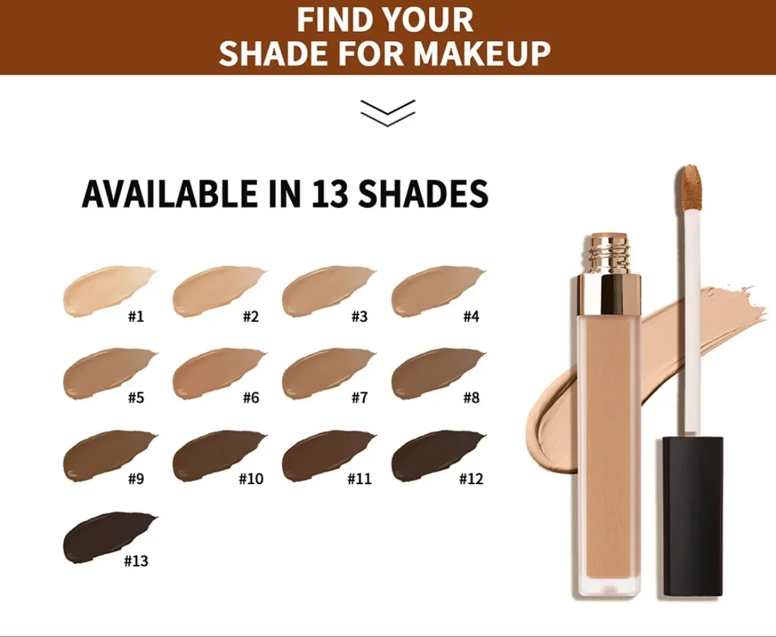 Korektor w płynie matowy Private Label, 13 kolorów, wysoka kryteria, długotrwały, wodoodporny, naturalny, łatwy w użyciu, lekki makijaż, hurt.