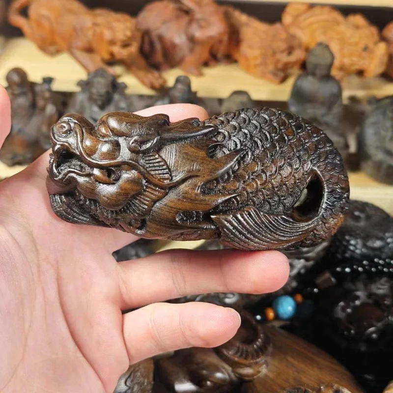 Hand-Carved Premium Agarwood Dragon Fish Statue - 3.9