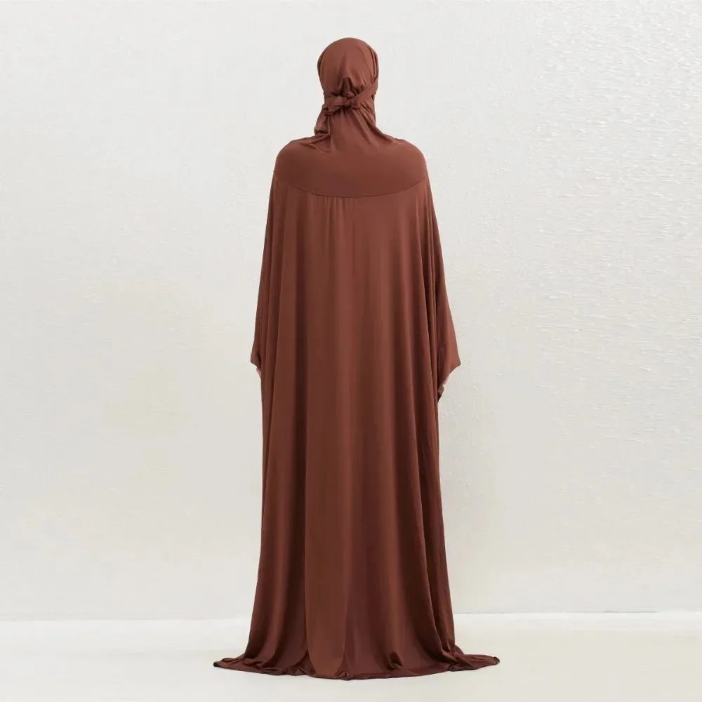 

Ид Рамадан Мусульманская Абая с капюшоном и рукавами «летучая мышь» Цельное молитвенное платье Женская Джалабия Исламская одежда Саудовский халат Турецкая скромность