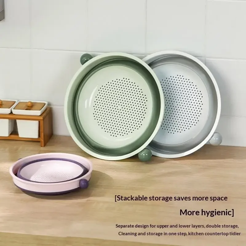 Double Layer Collapsible Colander 2 In 1 Drain Wash BPA Free For Kitchen Wash Fruits Veggies Pasta