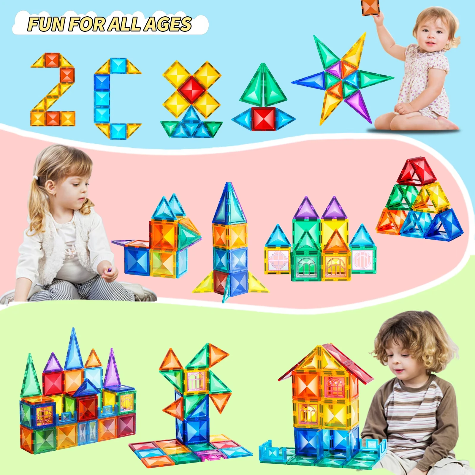 32-120PCS Magnetic Tiles STME Toys Magnets for Kids Preschool Learning Educational Construction Toy for Christmas Holiday Gifts