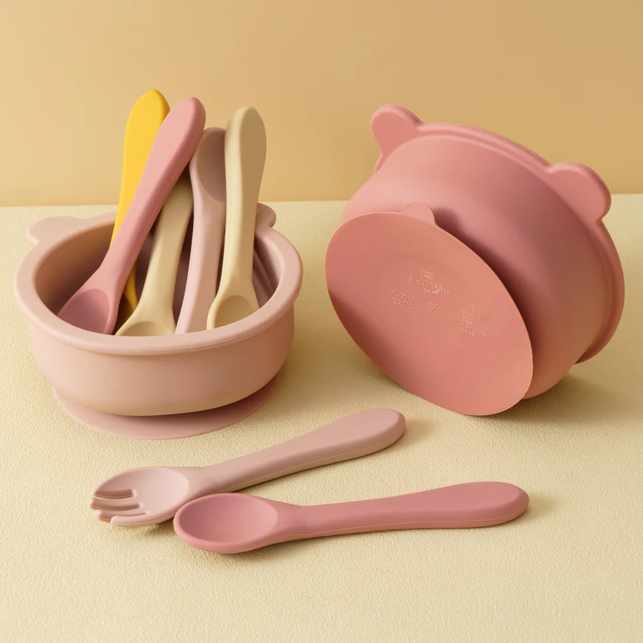 

3PCS Baby Feeding Set Suction Bowl Plate With Spoon Fork BPA Free Tableware For Toddler Kids Dinnerware Utensils Training
